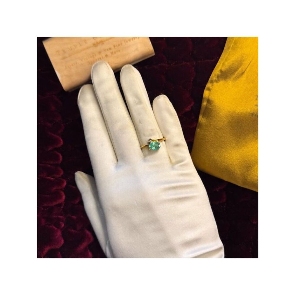 10K Gold- Natural Colombian Emerald & Diamond Ring -Size 8 -1ct Bypass Ring 2.2g - Picture 9 of 16